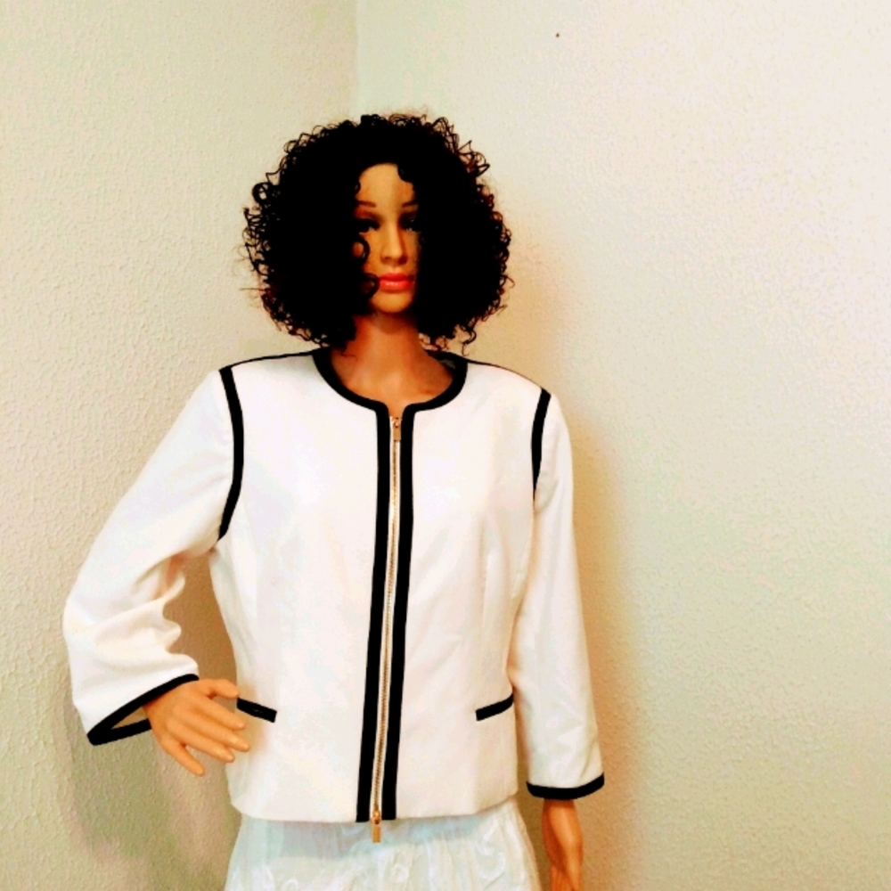 Calvin Klein White Black Zip Blazer Jacket 16.